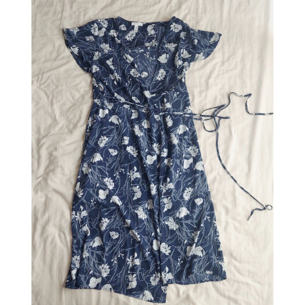 Leith Blue Floral Midi Wrap Dress - Small